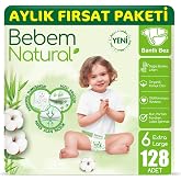 Bebem Natural Bebek Bezi 6 Beden Ekstra Large Aylık Fırsat Paketi 128 Adet