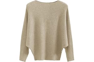 FULIER Boat Neck Batwing Sleeves Dolman Loose Knitted Sweaters and Pullovers Jumper Tops for Women One Size
