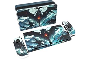 PlayVital Full Set Protective Stickers for Nintendo Switch OLED Model, Customized Vinyl Decal Skins for Switch OLED Console & Joycon & Dock & Grip - Field of Devil