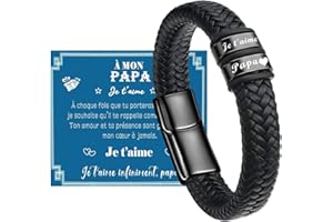 Gkmamrg Cadeau fete des peres Papa Bracelet en cuir - gravure ”Jet’aime Papa” Cadeau Papa Noël