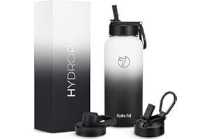 HydroPal Edelstahl Trinkflasche - 750ml, 1L, 1,2L, BPA-Frei, Kohlensäure geeignet, Isolierte Thermosflasche mit Strohhalm & 2 Deckel, Auslaufsichere Isolierflasche für Kinder, Sport, Fitness