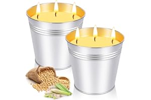 KEARLGMBH 2 x 17oz Citronella Candle Outdoor Large 3-Wick Bucket Citronella Candle for Home Patio up to 240 Hours, Natural Soy Wax Lemograss Candle for Outside Garden Backyard Balcony Summer Camping