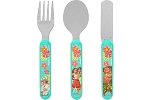 Disney Moana 2 Kids Cutlery Set by Polar Gear | 3pc Childrens Cutlery Set Disney Gifts for Girls & Boys | Moana Gifts Childrens Cutlery Made From Food-Safe Stainless Steel & ABC Plastic | 36 Months Up