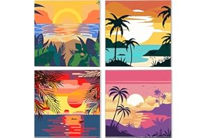 NAIMOER Encadré Peinture avec Numéro Enfants, 4Pack Lune Peinture par Numéros pour Adultes, Peintures Acryliques pour enfants, Peinture Acrylique Avec Chevalet (8x8inch)