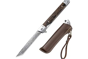 BEEK Coltello Pieghevole, Coltello Tascabile con Fodero, Lama Tanto, Manico in Legno, Coltello EDC, Regalo per Uomo