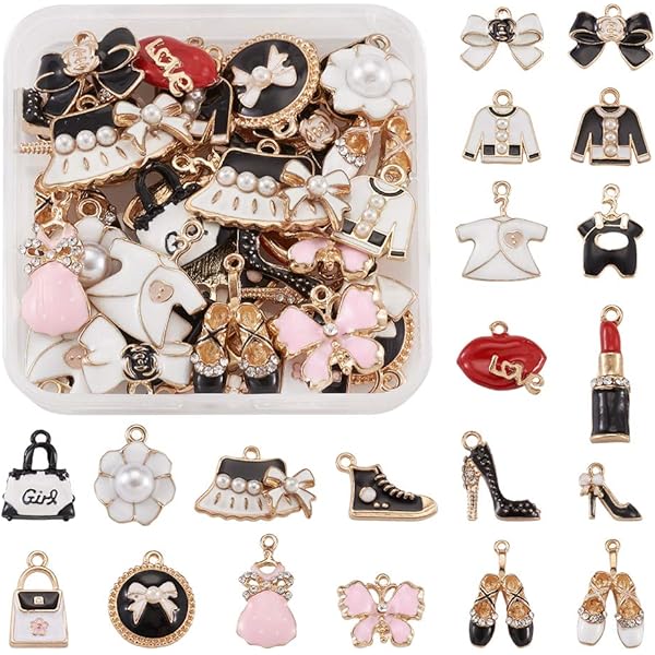 34 Ciondoli Smaltati Con Strass - Per Creazione Gioielli Fai Da Te - Collane, Bracciali, Orecchini - 17 Stili Colorati - Foto 7