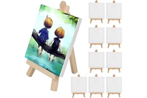 HOTOOLME 10er Mini Keilrahmen Leinwand mit Staffelei, mini Canvas 100% Baumwolle für Acryl- und Ölgemälde, mini Keilrahmen 10 x 10cm, klein Leinwand ideal zum Malen und Basteln