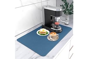 AUHSSAN Alfombrilla Escurreplatos, 40 x 60cm Absorbente Alfombrilla Fregadero Cocina, Diatomita Alfombrilla Cafetera, Protector Mueble Fregadero, Alfombra Seca Antideslizante para Encimera de Cocina (Azul)