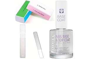 BUSHE PRODUCTS Top Coat Nail Polish and Base Coat, 12ml, Nail Care Set with Nail Buffer Block 4 Way Manicure and Nail File Crystal Glass with Case. Complete Nail Care Bundle
