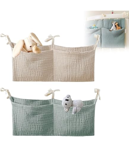 Babybedorganizer,Organizer voor de Kinderkamer,Opknoping Bed Organiser, Verstelbare Bedtas,Opbergtas,Speelgoedtas,Pasgeborenen-Organizer,Babyluier les Caddy,Ophangen aan Wieg of Luiertafel(Kaki