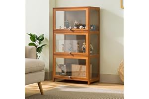 KUYATE Glass display cabinet, glass door antique cabinet, antique cabinet display cabinet with natural bamboo frame, single door design, sealed and dustproof 60x32x106cm/L23.6xW12.6xH41.7in Brown