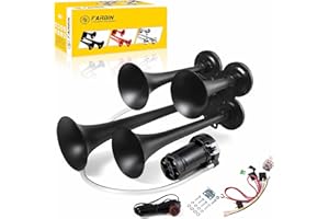 FARBIN Klaxon Camion 12V 4 Trompettes Klaxon de Train Puissant avec Compresseur Klaxons Voiture Universel pour Camion Pickup Jeep SUV Train Voiture Bateau