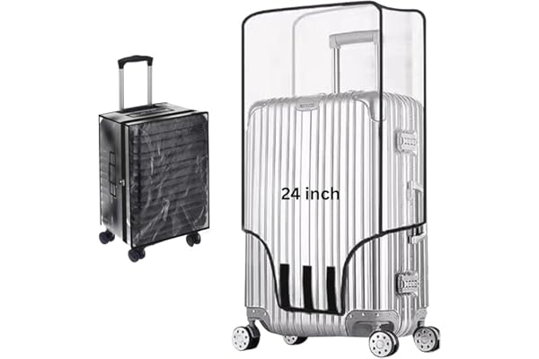 Tusmad Suitcase Cover Large Size 24 Inch Transparent PVC Luggage Cover for Hard Trolley Bag (60 CM), Waterproof Clear Protective Suitcase Cover with Zipper, Travel Dustproof Protector