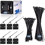 GOLDEROC Confezione Da 200 Fascette Plastica Nere Con 100 Pezzi Fermacavi Adesivi Ferma Cavi Adesivi, Set Di Fascette Nylon S