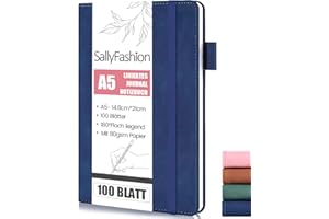 SALLYFASHION Notatnik A5 w linie, 200 stron, twarda okładka, pamiętnik, notatnik premium, 80 g/m², kwadratowy z gumową taśmą, do planowania, nauki, podróży, szkicowania projektów (niebieski)