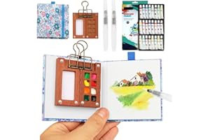 BLSFXROE Juego de acuarela de bolsillo, mini juego de viaje de acuarela con clips, mini caja de acuarela, juego de viaje de acuarela, juego de 8 cuadrículas para pintores, artistas, estudiantes (azul-24)