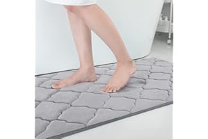 ‎HOMAXY Homaxy Memory Foam Badezimmerteppich rutschfest Badematte Weich Badteppich Saugfähige Badvorleger Waschbar Pflegeleichte Duschvorleger - 60 x 90 cm, Grau