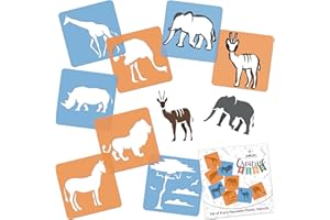 NAKLEO Stencil di Pittura per Bambini, 8 Pezzi 15x15cm Animali della Savana, Modelli Plastica e Riutilizzabili di Disegno Creativo, Sagome DIY Decorazione Arte e Artigianato, Carta Muro Legno Tessuto