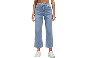 Vetinee Jeans da donna a vita alta, gamba larga, stretch, pantaloni jeans