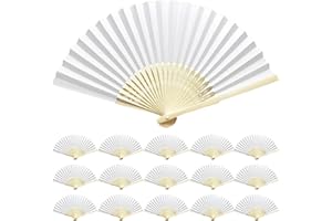 Woohome 15 Stück Hand Fächer Faltbar Papierfächer Hochzeit Zubehör für Hochzeit Deko, Party, Fest und Picknick (Weiß)