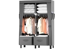 LOEFME Armadietto da 16 mm, tubi verniciati a spruzzo, armadio in tessuto con scatola portaoggetti, gambe nere e gambe alte, facile da montare (grigio)