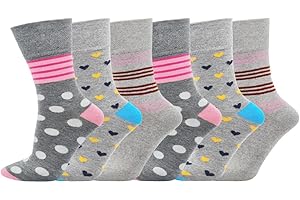 SOCK-TEC 6 Pairs Ladies Non Elastic Socks Diabetic Friendly Soft Cotton Wide Loose Top Grip UK 4-8