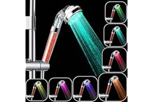 Rovtop Douchette de Douche LED, Douchette douche salle de bain Douchette à main 7 Couleurs LED Pommeau de douche Haute Pression Economie d'Eau Pulvérisateur et double filtre anti chlore