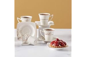 Karaca Autumn Coffee Service Set for 6 People, 6 x Espresso Cups and 6 x Saucers, Robust Mocha Cup, Thick Drinking Rim, Espresso Cups, Mocha Cups, Karaca Porcelain