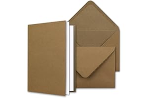 ‎NEUSER PAPIER NEUSER PAPIER Vintage Kraftpapier-Karten Set mit Brief-Umschläge & Einlege-Blätter - 25 Sets - Blanko Recycling-Karten Natur-Braun - DIN A6 / C6