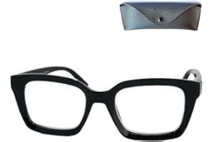 Mini Brille Okulary do czytania prostokątne grube oprawki, pudełko na okulary w zestawie, oversize plastikowa oprawka, damskie okulary do ekranu