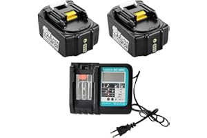 AELCOUTH 2 x BL1850B 5000 mAh akumulator zamienny + ładowarka 18 V 5 Ah do ładowarki Makita DC18RC 3A kompatybilny Makita BL1850B BL1860B BL1830B, do kosiarki Makita DLM431Z DLM380Z DUC353Z DHR171Z DHP482Z