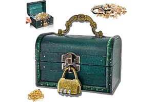 qhklew Vintage Wooden Treasure Chest Small Treasure Chest with Combination Lock, Retro Small Wooden Boxes, Children's Storage Jewellery Box, Mini Wooden Chest for Storage and Decoration, Emerald