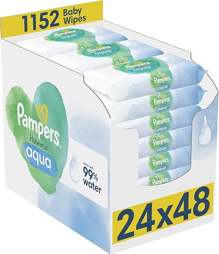 Pampers Harmonie Aqua Baby Wipes Plastic Free 24 Packs of 48 Wipes = 1152 Baby Wipes, Pure Skin Protection For Delicate Skin With 99% Water