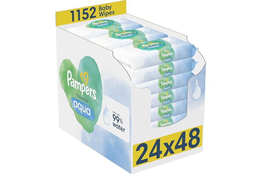 Pampers Harmonie Aqua Baby Wipes Plastic Free 24 Packs of 48 Wipes, 1152 Baby Wet Wipes, Help restore natural skin pH, Delicate lotion with 99 percent water
