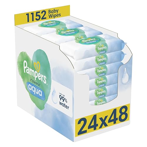 Pampers Harmonie Aqua Baby Wipes Plastic Free 24 Packs of 48 Wipes = 1152 Baby Wipes, Pure Skin Protection For Delicate Skin With 99% Water