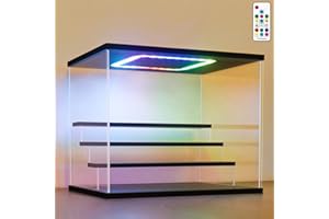 Nonemey Vetrina in Acrilico Trasparente con Luce Led Colorata,3/4/5/6 Tier Teca Espositiva,Organizzatrice Antipolvere Vetrina Espositiva per Collezionismo((Nero, 4Tier-31.5x24.5x26.5 cm)