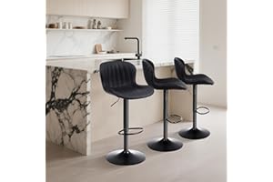 YERAIRR Bar Stools Set of 3, Modern Swivel Bar Chairs, PU Leather Height Adjustable Barstools with Backrest and Footrest, Easy Assembly Island Chairs for Bar, Kitchen, Dining Room, Black