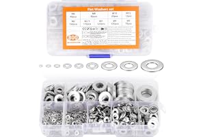 800 st. brickor-set rostfritt stål, platta metallskivor brickor, sortiment, säkringsskivor, M2 M2.5 M3 M4 M5 M6 M8 M10 M12 brickor för skruvar (9 storlekar)