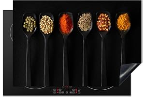 KitchenYeah© Copertura Tappetino Piano Induzione 77x51 cm Cucina Coprifornelli Protezione per Piano Induzione Cucchiaio - Erbe - Nero - Rustico