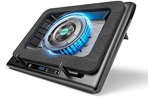 llano Gaming Laptop Cooling Pad, 5.5inch External Fan, 15.6-21in Compatible, Adjustable Speed, Touch Control, 3-Port USB A, Black