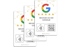 ONE TAP ONLY Google Tap Cards | Review QR Code | Contactless Review Card | NFC Tap Card (3 Pack Google Cards)