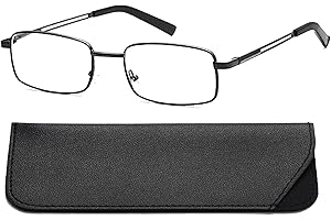 Hubeye Okulary do czytania męskie prostokątne metalowa rama stal szlachetna materiał zawiasy sprężynowe antyniebieskie światło okulary do czytania komputera z kaburą na okulary 2.50