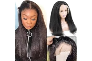 EMOL Kinky Straight 13x4x1 T Part Wig For Women Yaki Straight Hd Lace Front Human Hair Wig Natural Black Pre Plucked With Baby Hair Brazilian Lace Frontal Wig Human Hair 150% Density 16 Inch