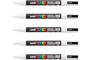 POSCA - Mitsubishi Pencil - 5 Marqueurs Blanc PC3M - Pointe Conique Fine - Marqueur Peinture à Base d'Eau - Tout Support - Pour Papier, Textile, Verre, Galet, Bois
