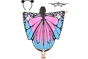 Halcyerdu Damen Schmetterling Kostüm, Karneval Schmetterling Kostüm Damen, Schmetterlingsflügel Schal Poncho mit Maske und Stirnband, für Party Weihnachten Halloween Kostüm Cosplay Karneval Fasching