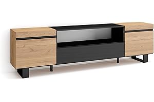 Skraut Home | Mueble TV | Televisión | Muebles de salón, almacenaje | 200x57x35cm | para TV hasta 80" | Diseño Industrial | Estilo Moderno | Roble y Negro