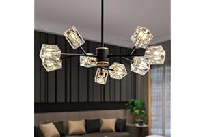 ‎JUJUQI JUJUQI Moderne Kristall Kronleuchter, Schwarze und Gold Hängeleuchte, Sputnik Kronleuchter, 9-Lichter-Design, Luxuriöser Kronleuchter, Geeignet für Esszimmer, Küche, Schlafzimmer und Wohnzimmer