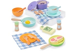 FMSKS Jouet Dinette en Bois,Accessoire Cuisine Enfant,Kit de Cuisine Enfant Montessori,Bois Pots Casseroles Jouet ,Jeu de Rôle pour Filles Garçons 3 4 5 6 Ans Cadeau Anniversaire Noël