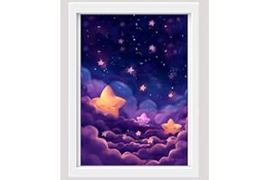 Originalys Au pays des licornes. Licorne, Fée, Arc-en-ciel, Etoile, Soleil. Affiches décoratives pour chambre d'enfant, fille. Poster. DIN A4 (Sans cadre) (1, Etoiles magiques)