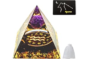 VBNZBK Piramide di Ametista, Cristalloterapia Pietre, 12 Segni Zodiacali, Piramide di Cristallo, con 1 Biglietto e 1 Sacchetto Regalo in Rete, Spirituali Decorazione Regalo per Donne Uomini(Acquario)